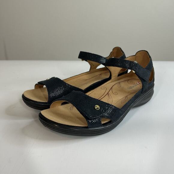 Revere Sandals Women’s 41 US 10 Navy Lizard Portofino Leather Comfort Shoe - Picture 1 of 9